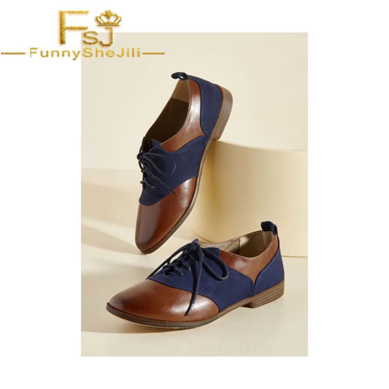 

Women's Brown Flats Round Toe Lace Up Oxfords Vintage Shoes Lace-Up Cross-tied Spring Autumn Women Shoes Day FSJ Sexy Elegant