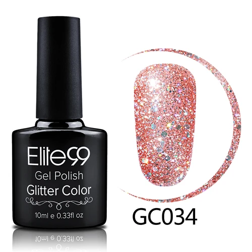 GC034 Elite99, 10 мл, блестящий гель для ногтей с блестками, лак для ногтей, легко отмачивается, Алмазный Гель-лак для ногтей, нужен, машина, стабильная основа, верхнее покрытие, лак для ногтей - Цвет: GC034