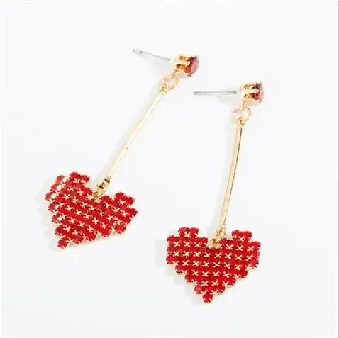 e 1263 Korean version of the net red with heart crystal full earrings OL fashion female jewelry accessories factor | Украшения и