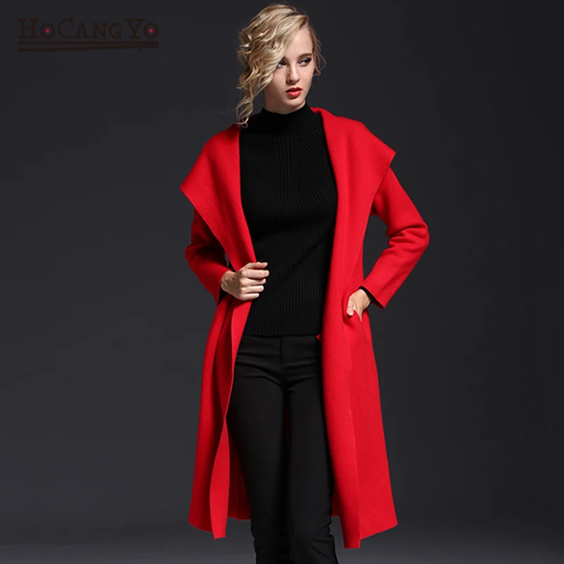 HCYO Winter Sweaters Cardigan Ladies Sweater Coat Slim Solid Hooded Knitting Thick Cardigans Free Size |