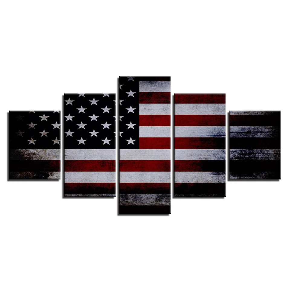 Canvas Paintings Modular Living Room Wall Art 5 Pieces American Flag Pictures Print Vintage Abstract Poster Home Decor Framework | Дом и сад