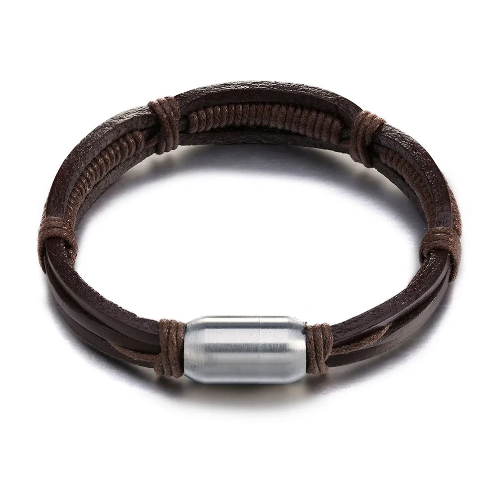 Fashion jewelry Bracelets &amp Bangles Leather simple domineering hand-woven leather men's bracelet stainless steel magnetic buckle |