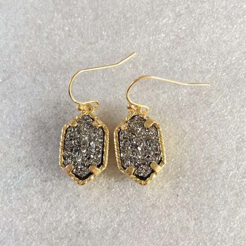 20 вариантов Drusy шестигранные Висячие серьги имитация лавы камни Друза серьги золотой цвет брендовые ювелирные изделия для женщин