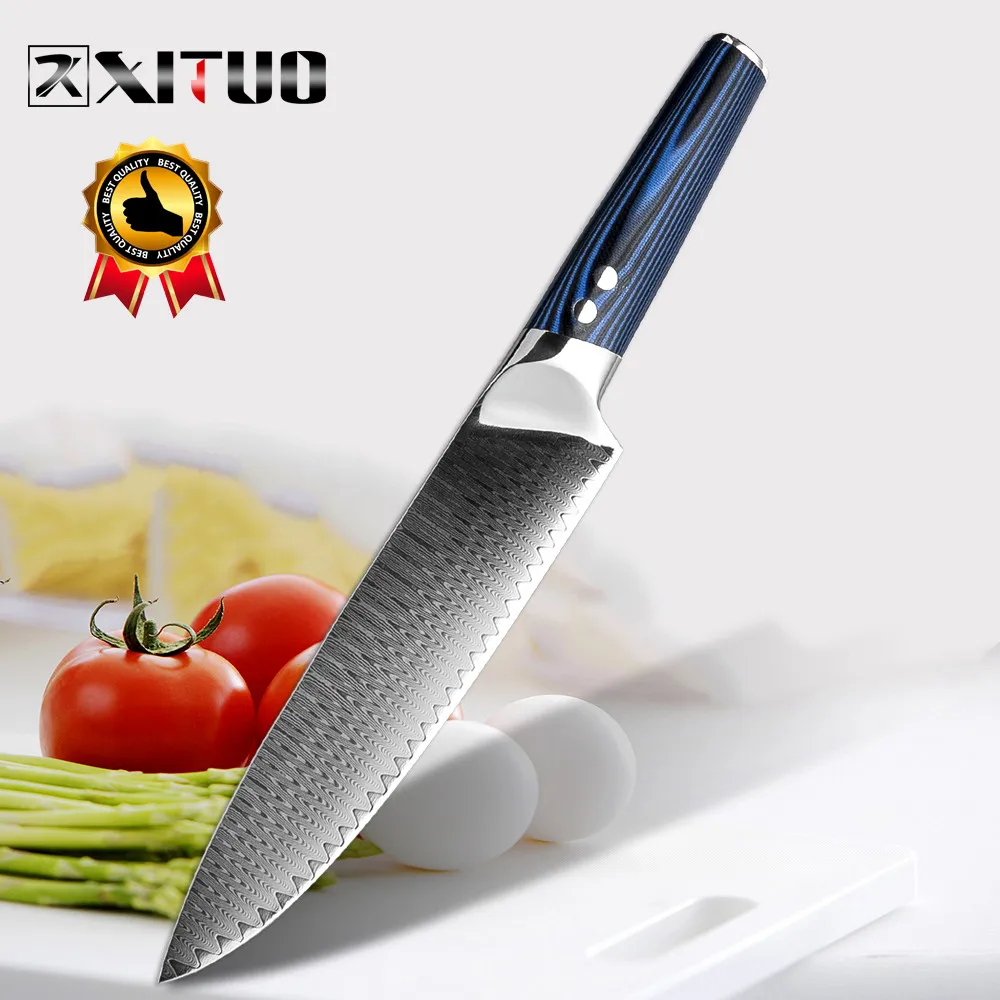 8 inch chef knife XITUO поварские ножи vg10 японский дамасский кухонный нож из нержавеющей стали Профессиональная кухонная утварь Инструмент Синий G10 ручка - Цвет: 8 inch chef knife