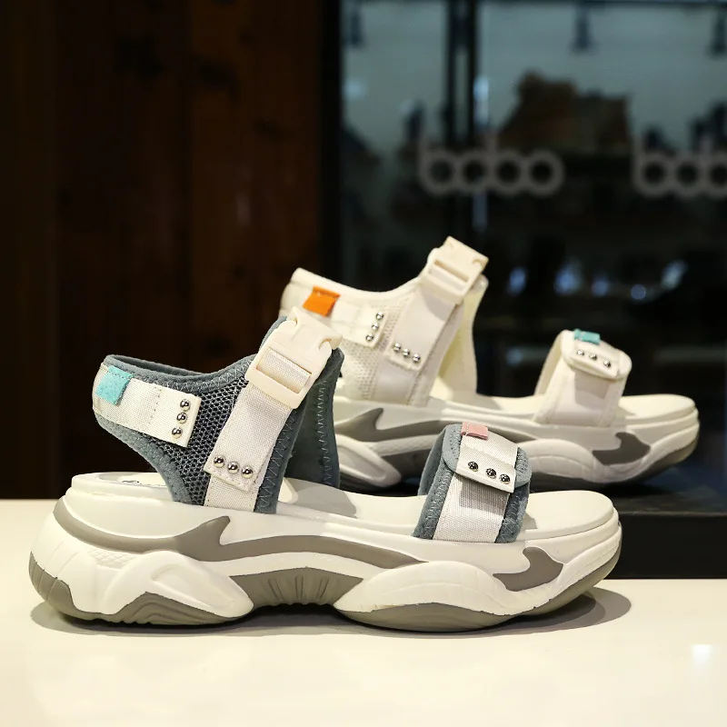 Sandalias mujer; коллекция года; белая обувь; женские сандалии на массивной платформе; zapatos de mujer; летние модные пляжные сандалии; женская обувь бежевого цвета