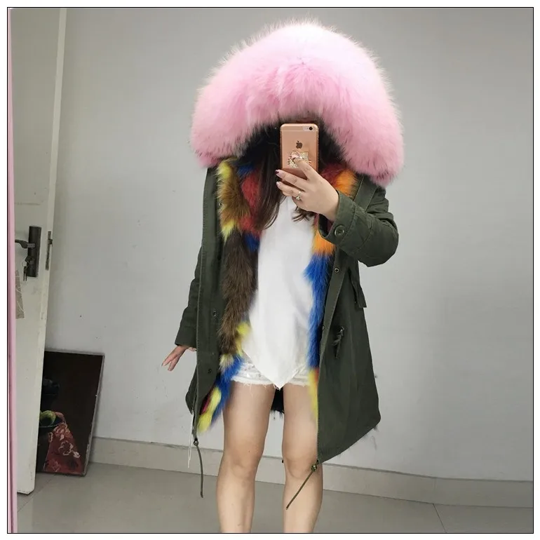 Новинка 2019 Зимняя женская куртка с капюшоном подкладкой из лисьего меха парка