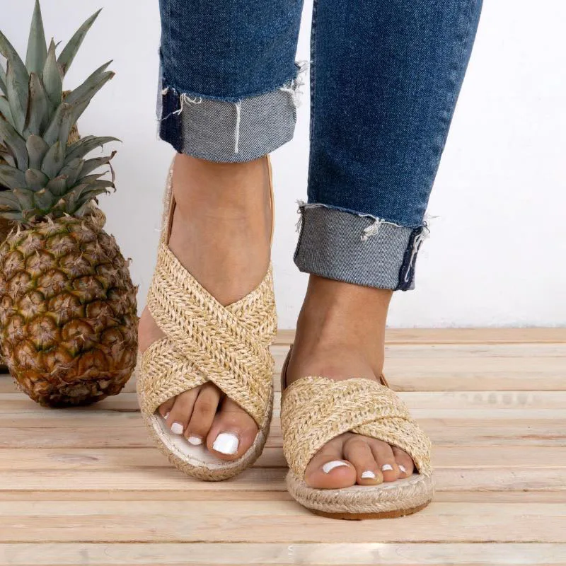 RIZABINA Summer Sandals Women Handmade Weaving Flats Shoes Soft Bottom Comfortable Lightweight Beach Size 35-43 | Обувь