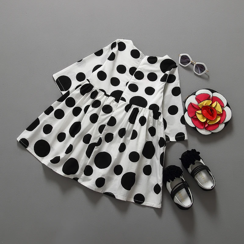 Print Girls Clothes Black Dot Cotton Long Sleeves Girl Dress Europe Style Cute Children Spring Summer | Детская одежда и обувь