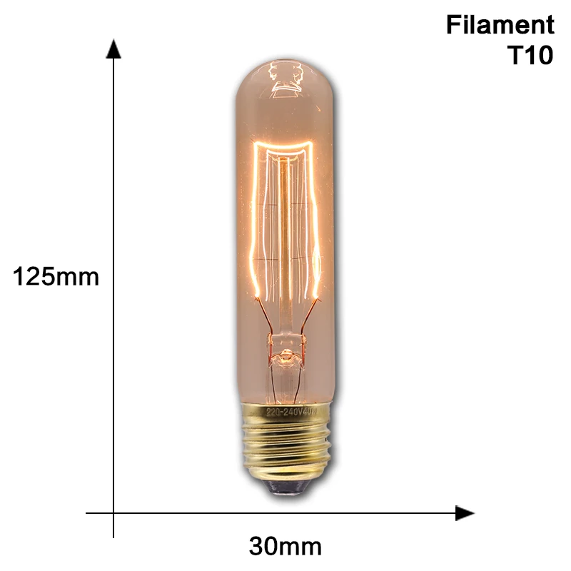 T10 Filament Ретро винтажная лампочка эдисона E27 40 Вт 220 В ампула винтажная лампочка эдисона лампа накаливания светодиодный светильник в стиле ретро - Цвет: T10 Filament