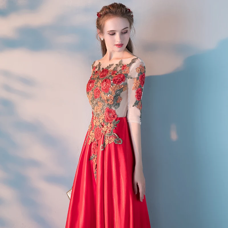 Женское длинное вечернее платье красное до пола с рукавами|sleeve formal gown|evening dress