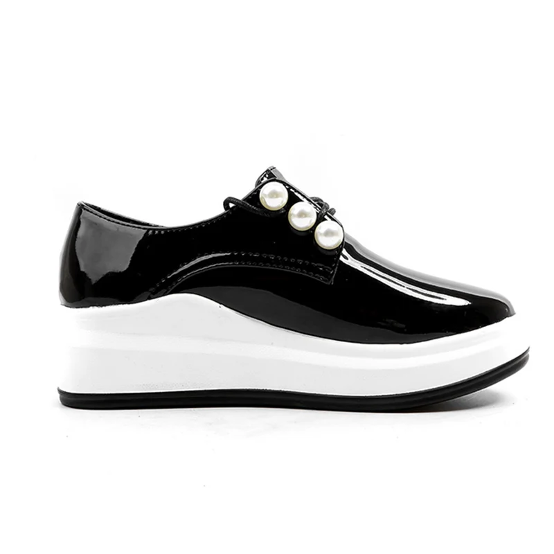 JK 2018 New Fashion Casual Women Flats Lace Up Wedges Pearl Round Toe Footwear Spring Platform Flock Ladies Elevator Shoes | Обувь