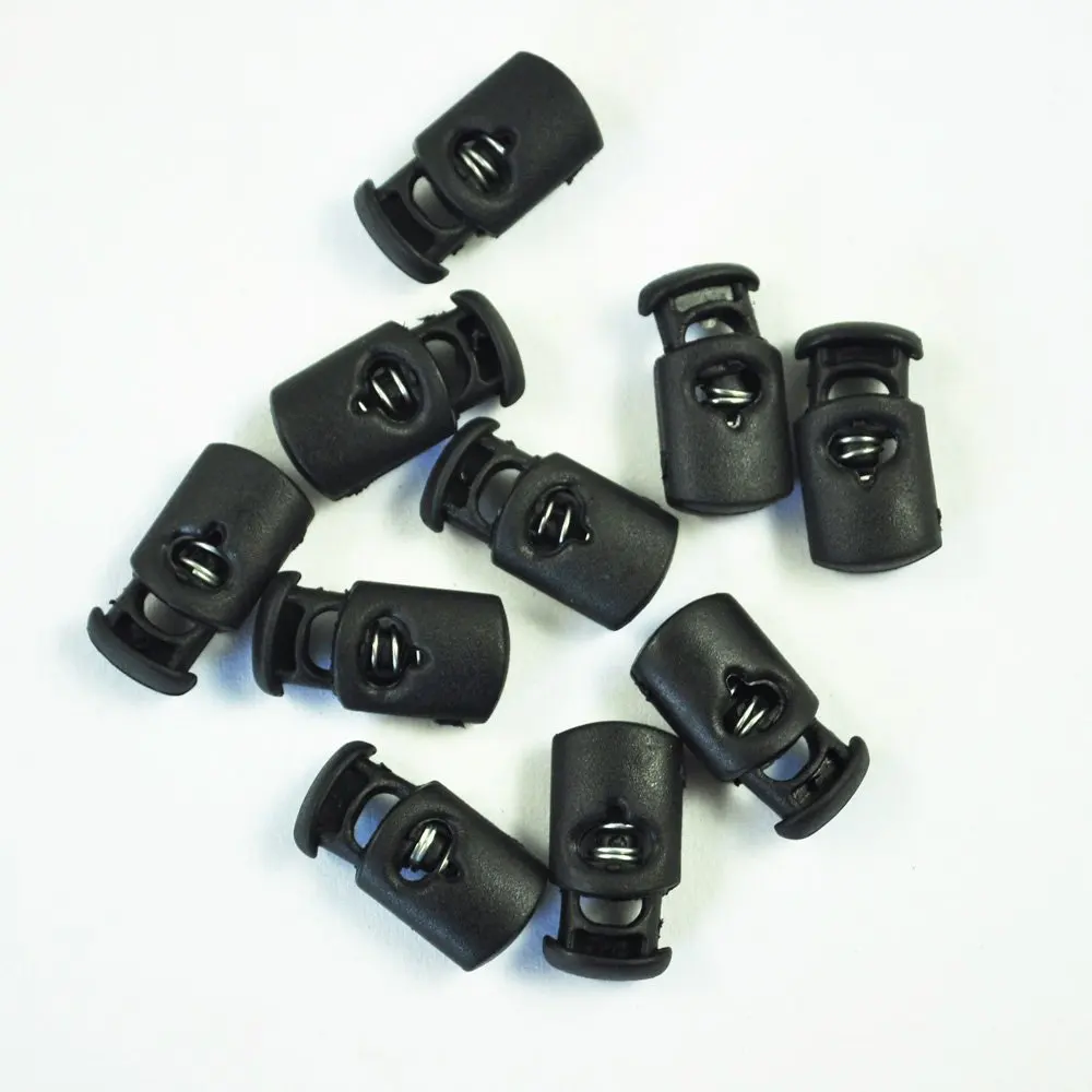

50Pcs Black Plastic Toggle Spring Clasp Stop Single Hole String Cord Locks