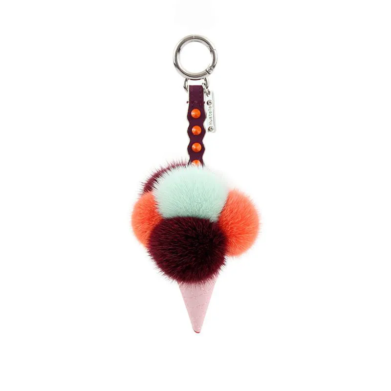 

True Mink Fur Ball mezclados Pom helado de cuero Llavero Pompon Llavero mujeres encanto bolsa colgantet