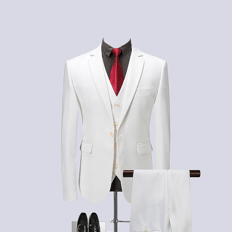 2019 White Spring Mens Business Formal Suit Men Single Breasted Suits Slim Fit Mens Quality Suits 3 Pieces Set Jacket Vest Pants