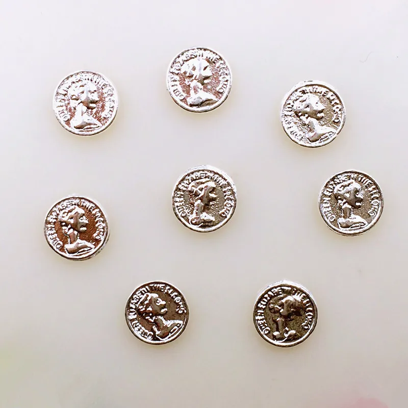 5pcs/pack Japan Korea Alloy Nail Art 3D 7mm Gold Silver Beauty Head Coin Metal Accessorie for Phototherapy Sticker DIY | Красота и