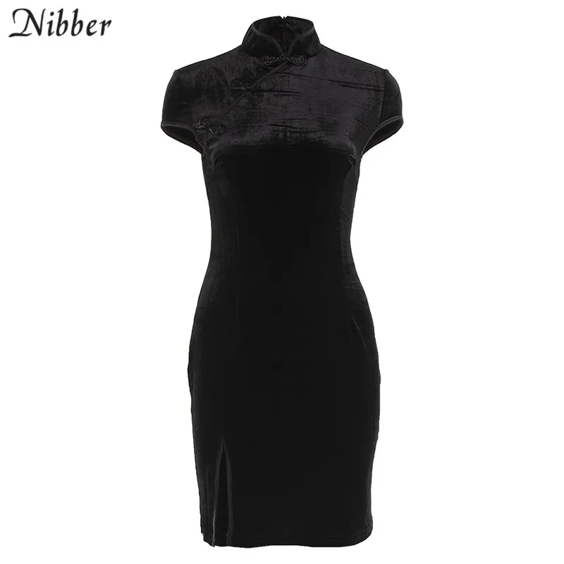 Nibber, ретро китайский стиль, cheongsam, облегающее мини-платье, женское, 2019весна-лето, модное, Клубное, вечерние, элегантное, черное, розовое, короткое платье - Цвет: Черный