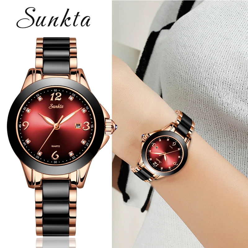 Relogio Feminino 2021New SUNKTA Quartz Women Watches Ladies Room Steel Ceramic wrist Watch Top Brand Luxury Fashion Female Clock enlarge
