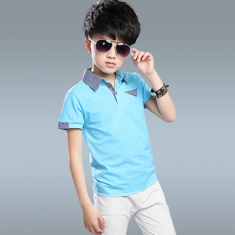 Kids Boys Short-sleeved Suit Summer Children's Cotton T-shirt + Boy Shorts 5-15 Years Teenager Boy' Sets Polo Tee |