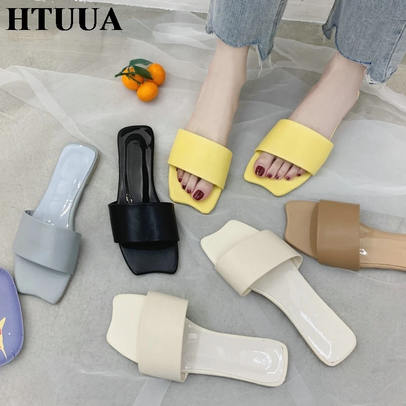 HTUUA 2019 в Корейском стиле модные туфли леденцового Цвета женские шлепанцы на