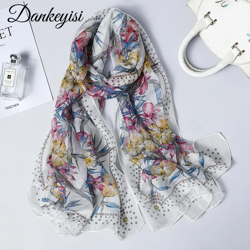 DANKEYISI 100% натуральный шелковый шарф длинные женские шелковые шарфы шаль с