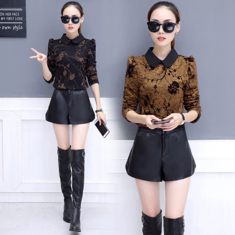 2018 Модные женские рубашки воротник Питер Пэн полный рукав кружева расстроен