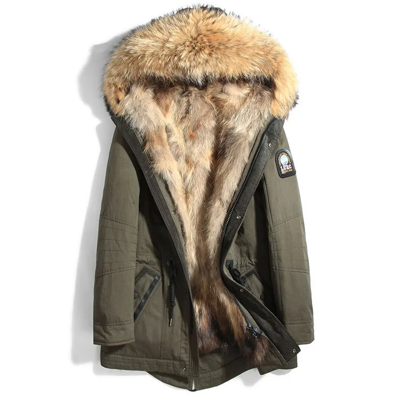 Raccoon fur AYUNSUE парка, пальто с натуральным мехом, мужская зимняя куртка, натуральный волчий мех, подкладка, теплая одежда, длинные мужские куртки, парки 1125 KJ2437 - Цвет: Raccoon fur