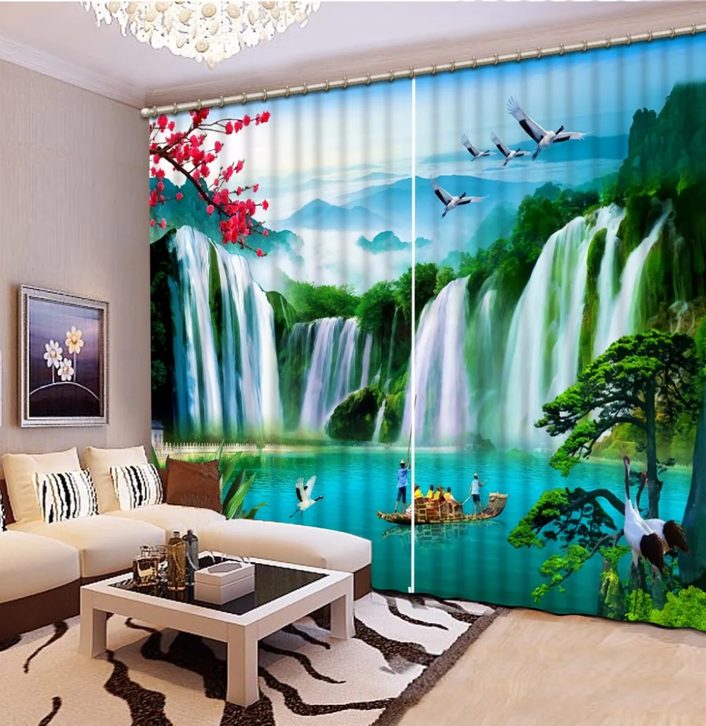 

Chinese Beautiful Curtain 3D Blackout Window Curtains Waterfall landscape Curtains For Bedroom Printed Polyester/Cotton Drapes