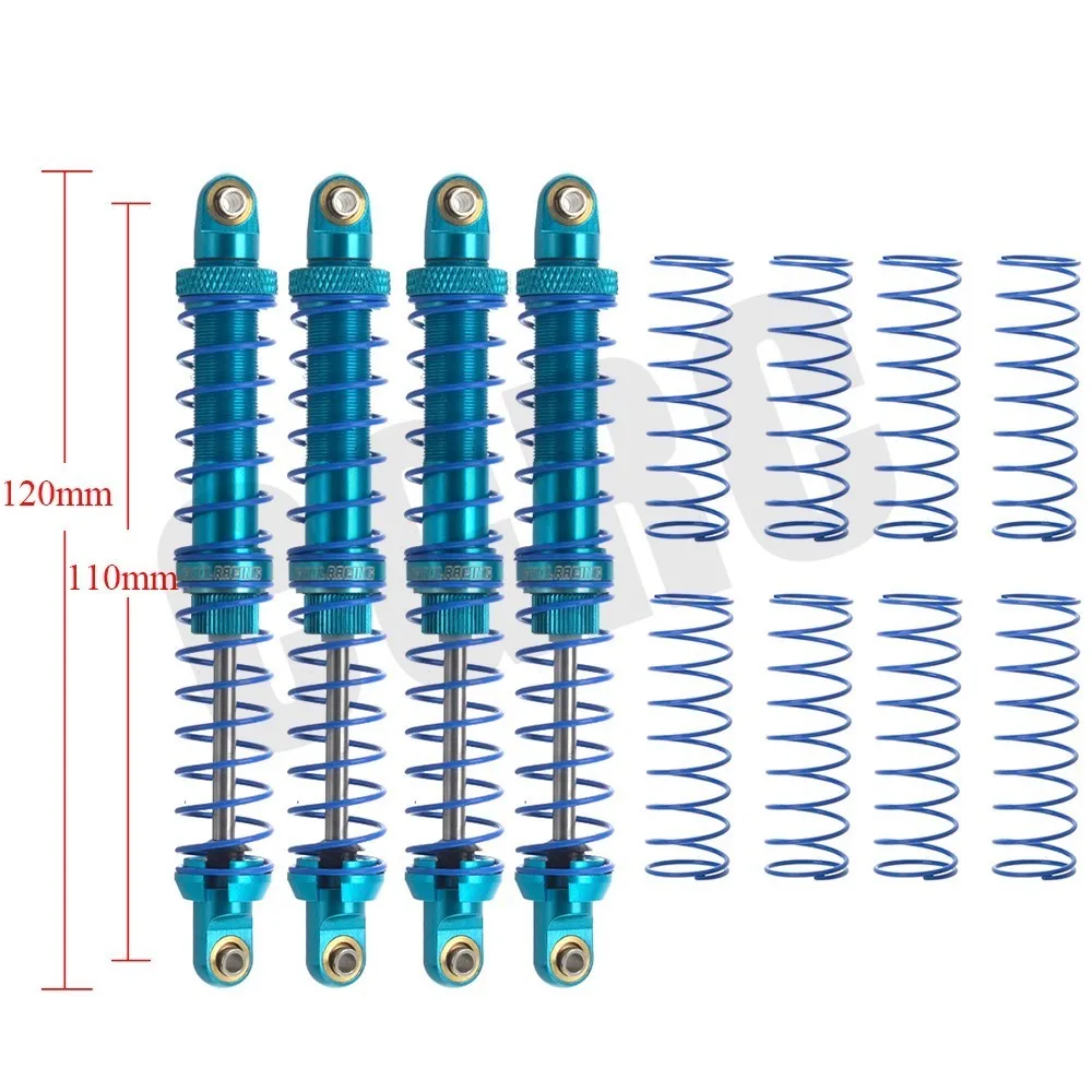 Blue 110mm 4pcs Двойной пружинный гидравлический металлический амортизатор 100/110 мм для 1/10 RC Гусеничный автомобиль TRX4 D90 осевой Scx10 90046 RC4WD CC01 - Color: Blue 110mm 4pcs