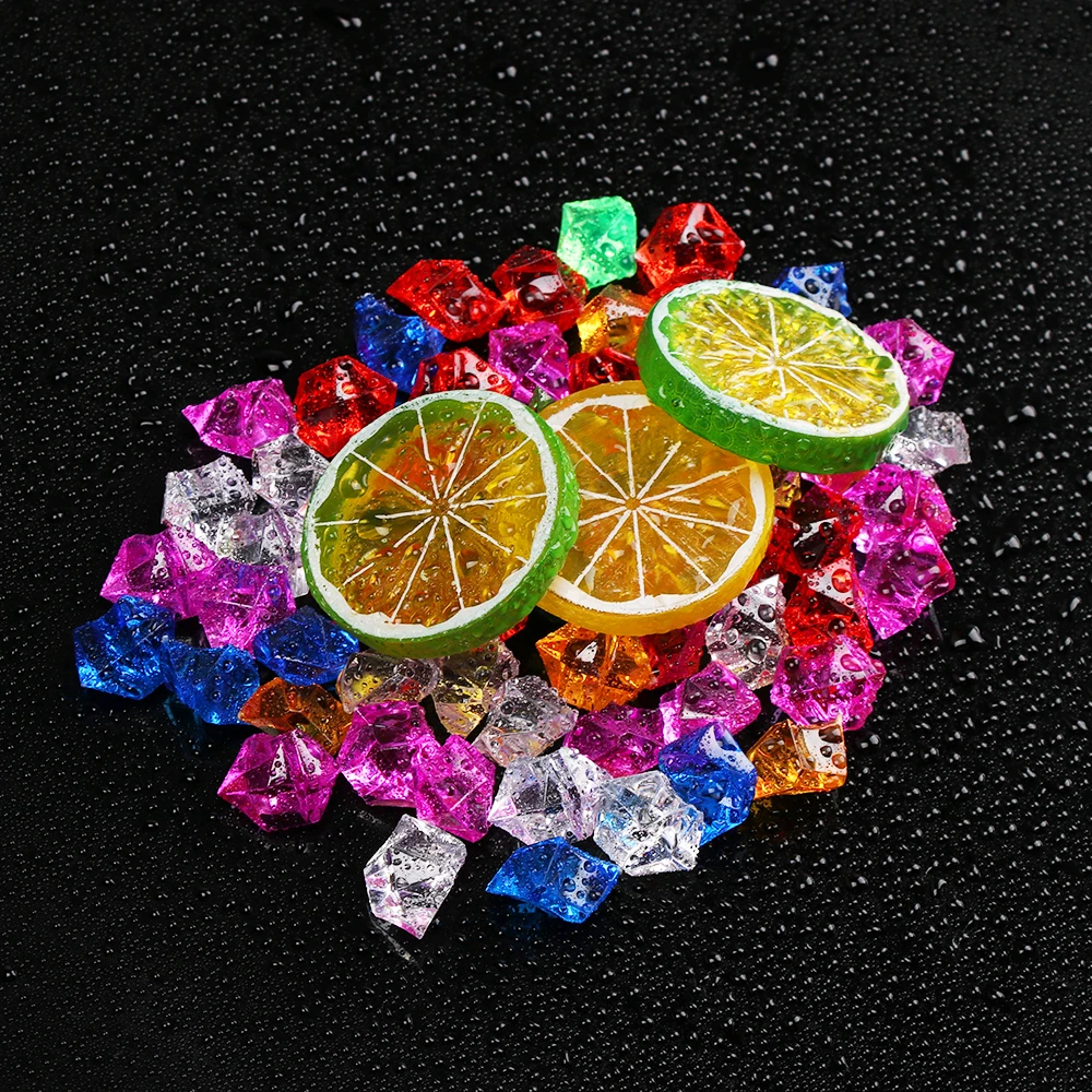 50Pcs/bag Colorful Acrylic Fish Tank Ornament Crystal Ice Cubes Stone Ice Rocks Vase Filler Pebble for Wedding Garden