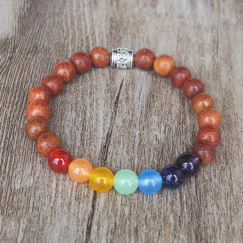 Женский и мужской браслет Будда 8 мм деревянный бисер 7 чакров исцеление йогой