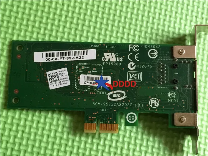 Оригинал для Dell Broadcom 5722 1 Гбит/с PCIe X1 однопортовая низкопрофильная сетевая карта