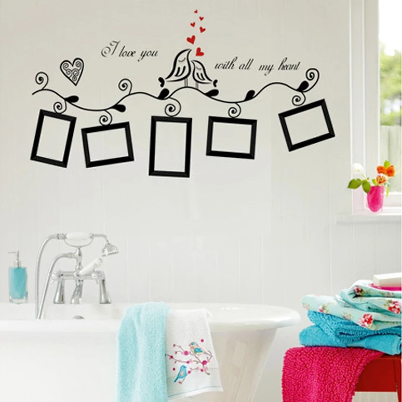 Фоторамка Я люблю тебя со всем сердцем и птицами Настенная Наклейка для гостиной