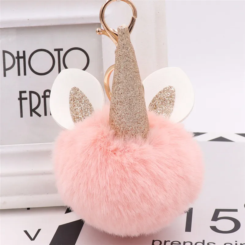 15 шт./партия, модные меховые брелоки с помпоном единорога, брелок с кроличьим мехом, Сумка с животными, аксессуары, плюшевые автомобильные брелоки для мобильного телефона