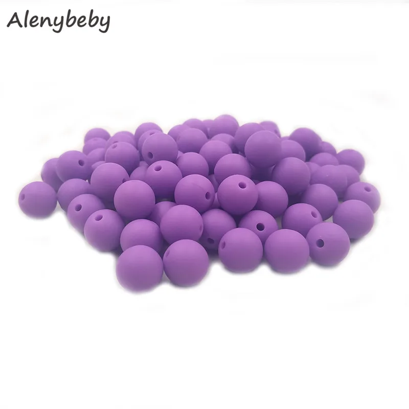 Purple 100 шт Силиконовые Круглые бусины 12 мм экологически чистый сенсорный детский аксессуар для прорезывания зубов пищевой мамы кормящих DIY Ювелирные изделия Детские трофеи - Цвет: Purple