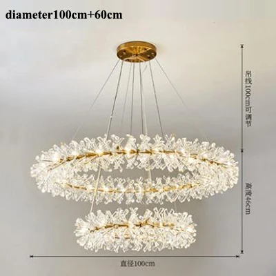 dia100and60cm Постмодерн, Хрустальная светодиодная люстра, освещение для гостиной, золотые металлические светодиодные подвесные люстры, светильники для столовой, Подвесная лампа - Цвет абажура: dia100and60cm