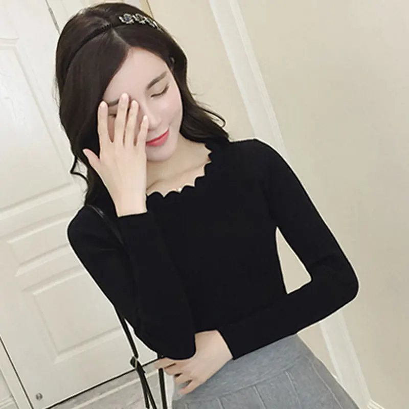 Новинка весны 2019 тонкий Приталенный джемпер кружевной Низкий круглый вырез