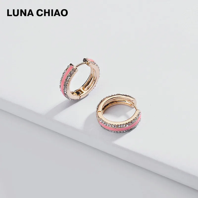 LUNA CHIAO, модное ювелирное изделие, медные мини серьги-кольца из сплава, радужные кристаллы, маленькие серьги-обручи для женщин