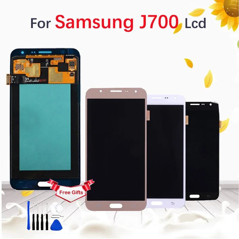 50 шт. ЖК-дисплей для SAMSUNG Galaxy J7 J700 J700F J700M J700H ЖК-дисплей с сенсорным экраном дигитайзер сборка черно-белое золото