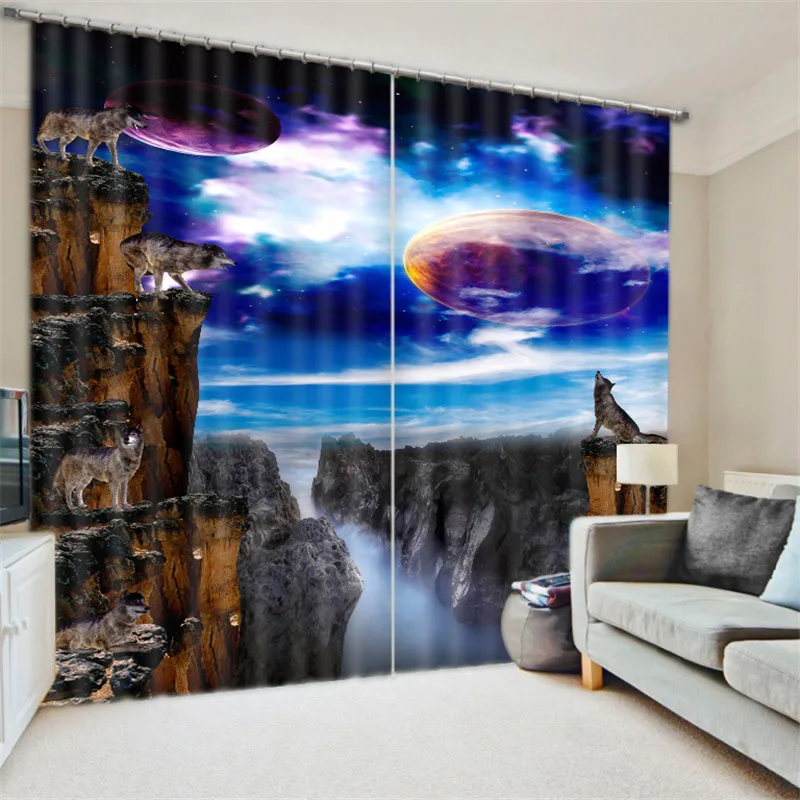 

kids Bedroom Curtains Luxury Blackout 3D Window Curtains For Living Room Drapes cortinas Rideaux Customized size Wolf pillowcase