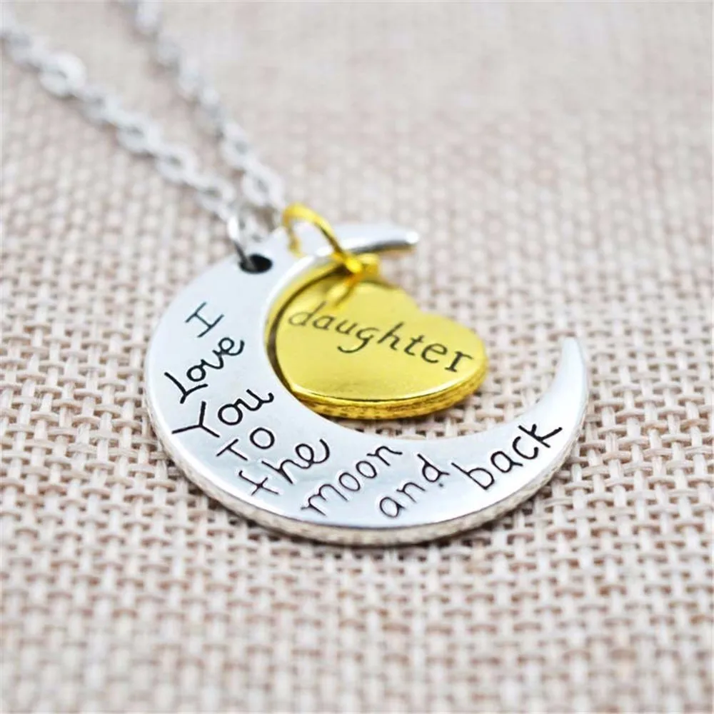 Ожерелье с надписью I Love You To The Moon And Back серебряного цвета винтажные Семейные