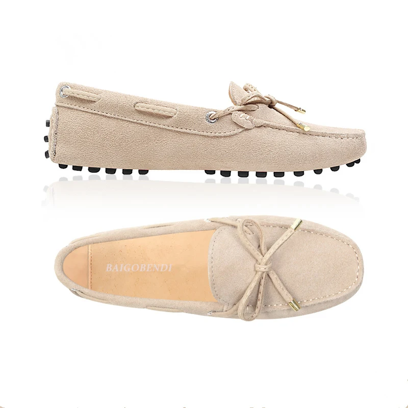 Beige Американские размеры 4-9, женские лоферы из коровьей замши на шнуровке для беременных женщин на плоской подошве, 14 цветов, обувь для езды в автомобиле, классические мокасины - Цвет: Beige