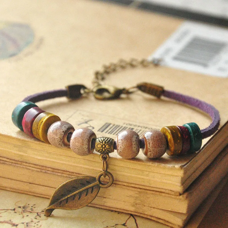 Браслеты с деревянными бусинами и керамической нитью для женщин мужчин