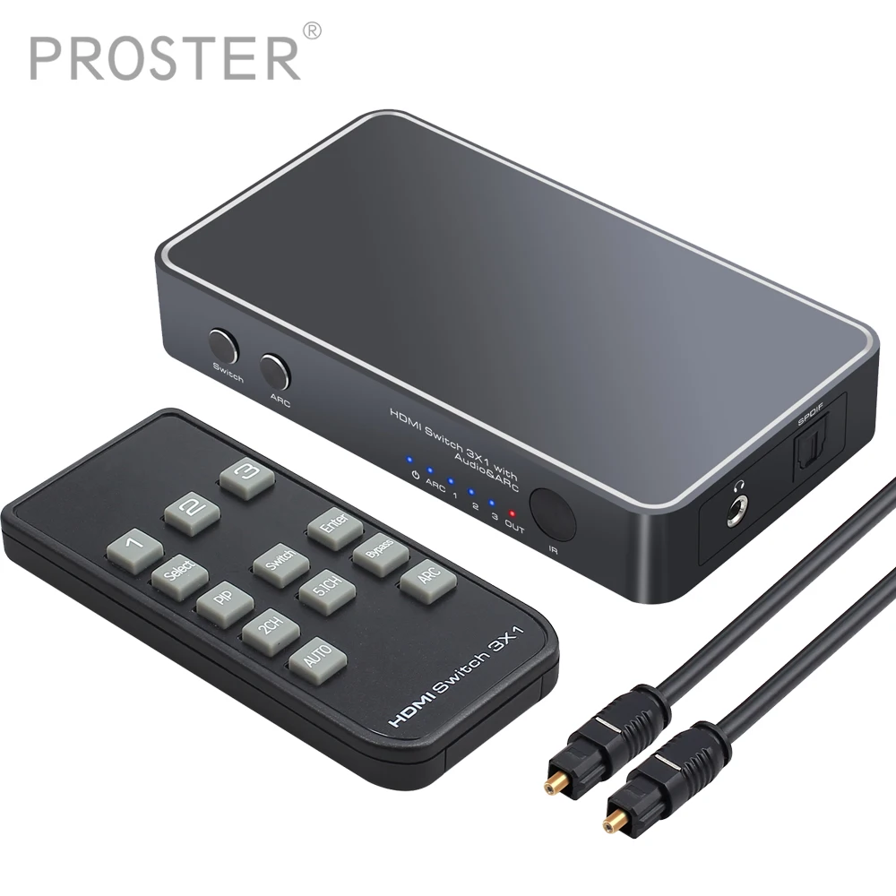 PROZOR 3 порта HDMI совместим с совместимым переключателем аудио экстрактором ИК