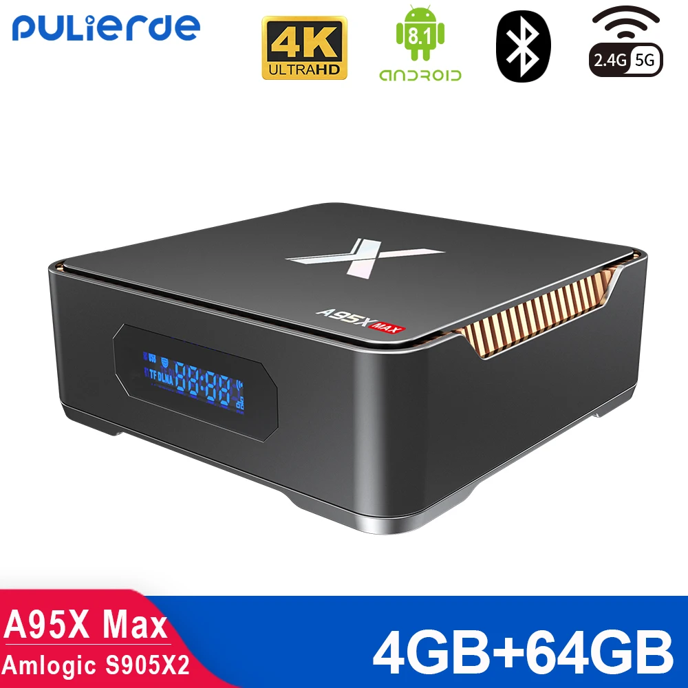 ТВ приставка A95X MAX на Android 9 0 4 ГБ 64 Amlogic S905X2 2 ГГц/5 ГГц Wi Fi медиаплеер 4K 1000 Мбит/с Bluetooth