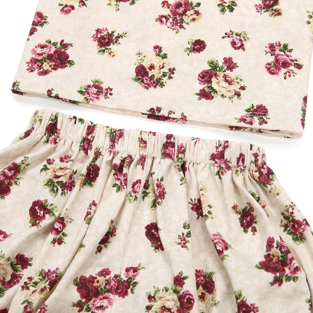 Детские летние пижамы комплект короткий рукав 100% хлопок роза с цветочным принтом