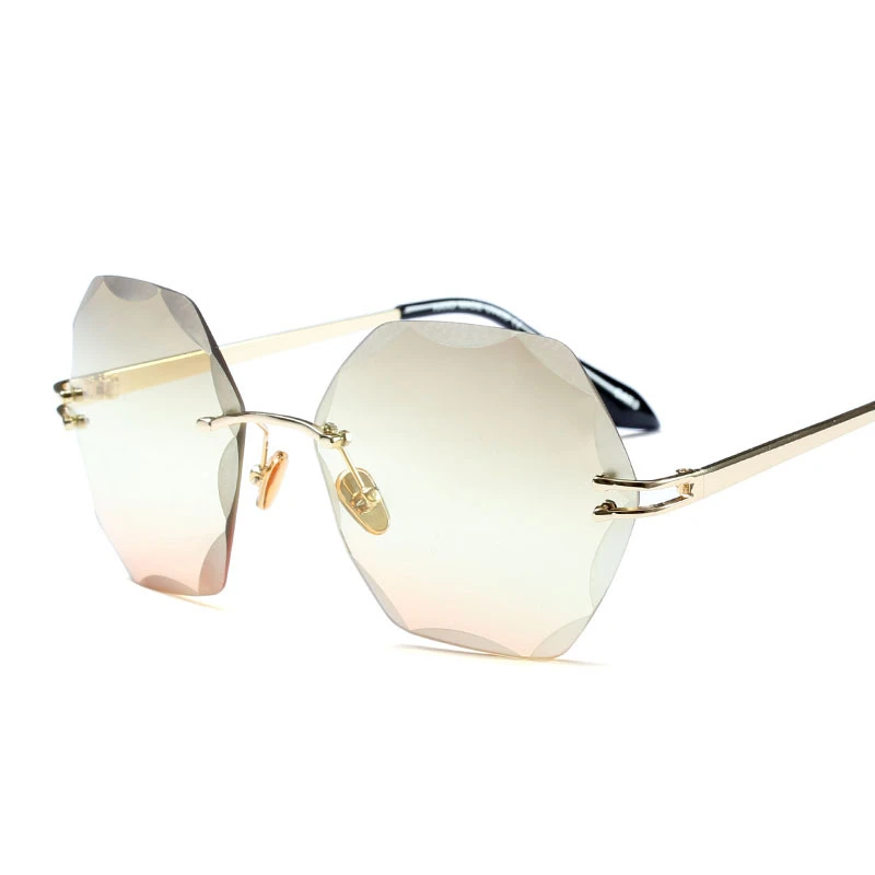 

2018 Frameless Hexagon Sunglasses Women Brand Designer Rimless Sun Glasses Round Female Uv400 Oversized Gradient Lens Quality