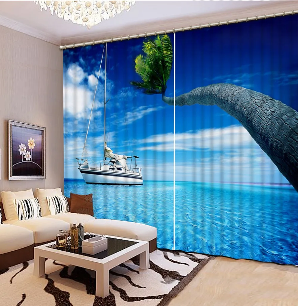 Шторы с морским принтом пейзаж фото занавески Затемненные двери для гостиной