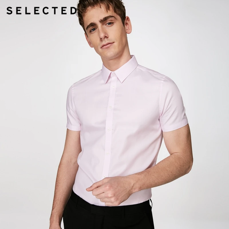 SELECTED cotton easy-to-iron short-sleeved shirt T|418204515 | Мужская одежда