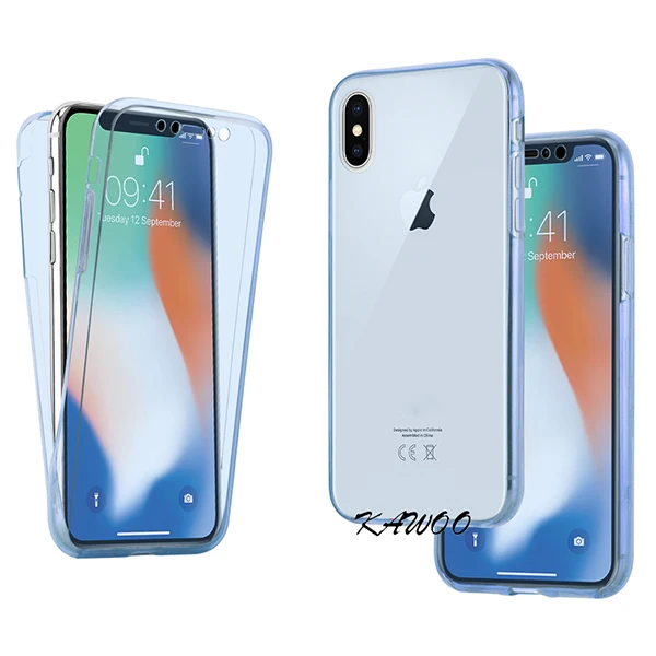 Blue 360 градусов Полная защита Прозрачный мягкий силиконовый чехол для iPhone X 7 Plus 8 6S SE 5C 4S противоударный передний задний гелевый Чехол для телефона - Цвет: Blue