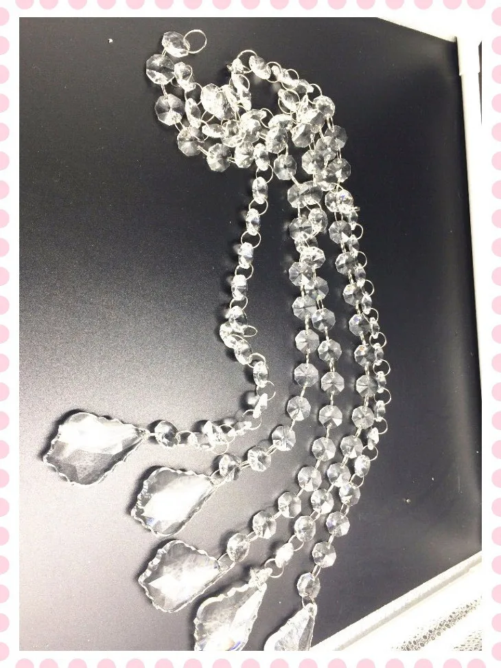 Высокое качество 10 струн/лот прозрачные хрустальные пряди для гирлянды (25 шт бисер + один 50 мм кленовые листья) для свадебного украшения